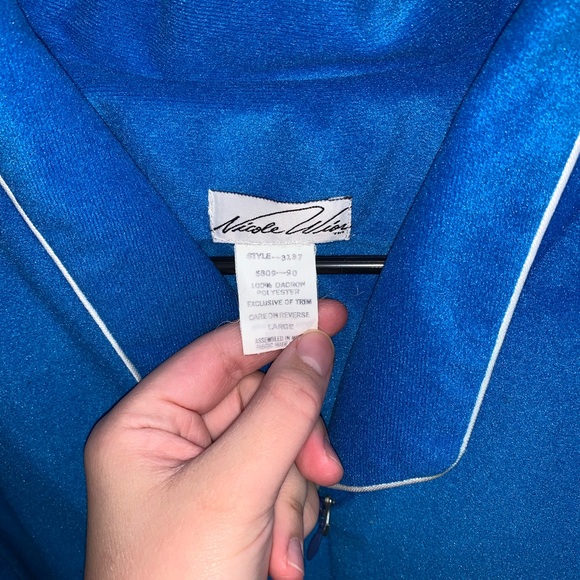 Nicole Wise VINTAGE blue velour fleece zip front robe size L - Picture 3 of 3